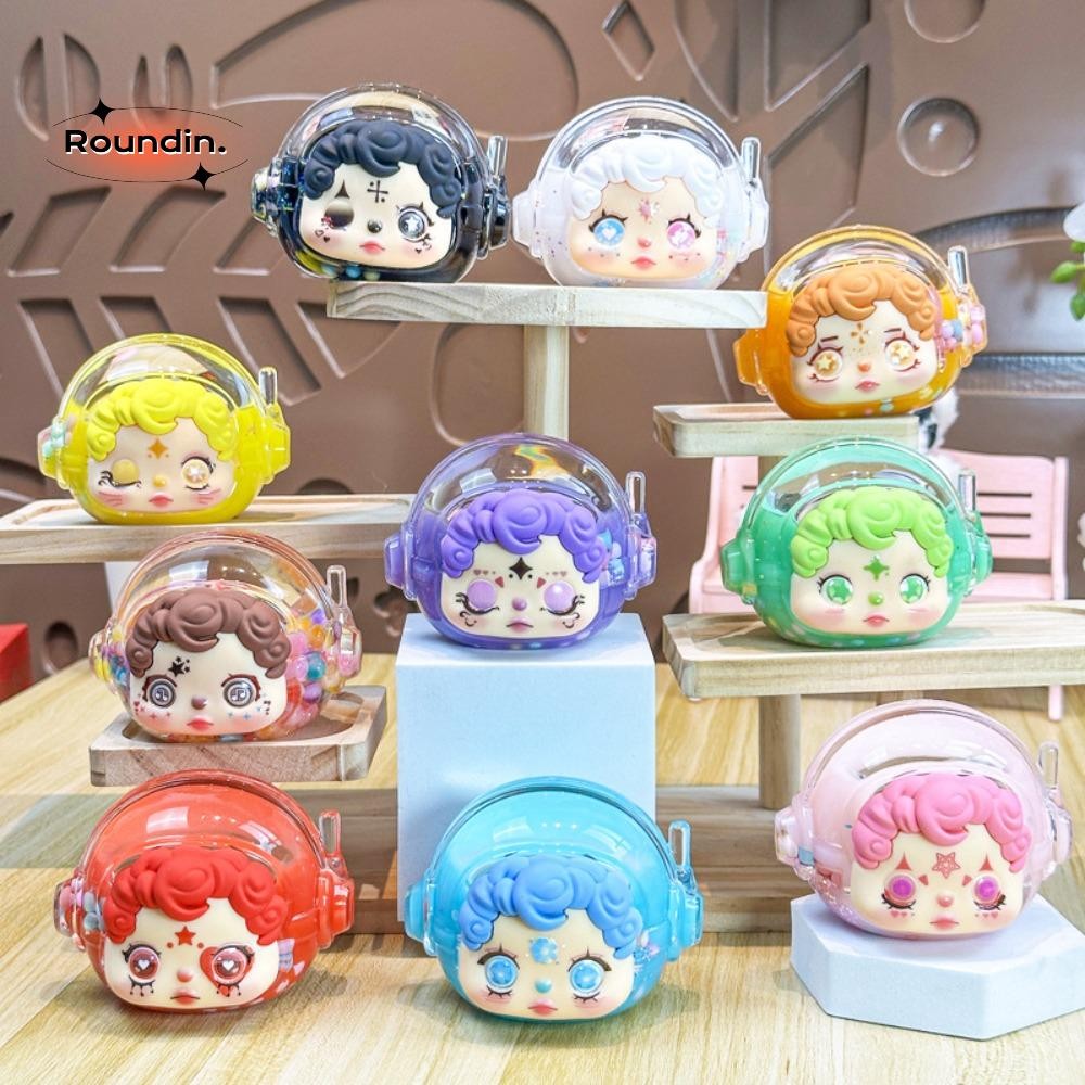 ROUNDIN Skullpanda เครื่องประดับ, Liquid Glitter POP MART ตกแต่งขวดทรายดูด, น่ารักสีสัน Spaceman Miniature รูปปั้นตกแต่งบ้าน