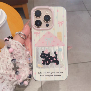 สร้อยข้อมือแมวดำตลกน่ารักนุ่ม เคสไอโฟน 17Air 11 12 13 14 15 16 17 Pro Max 8Plus 7Plus XR 16 7 8 Plus 16 11 Pro X XS MAX