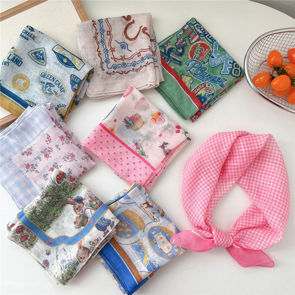 55 * 55เซนติเมตรผ้าฝ้ายผ้าลินินเกาหลีผ้าพันคอคาดศีรษะแฟชั่นอุปกรณ์ผ้าพันคอ