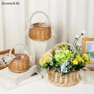 [ikn] Willow หวายสีเหลืองตะกร้าจัดดอกไม้ตะกร้าสานแข็งแรงขนาดเล็กตะกร้าหวายแฮนด์เมด [TH]