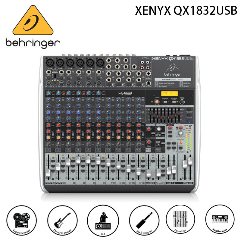 Behringer XENYX QX1832USB Premium 18-Input 3/2-Bus Mixer พร้อม XENYX Mic ปรีแอมป์และคอมเพรสเซอร์, โป