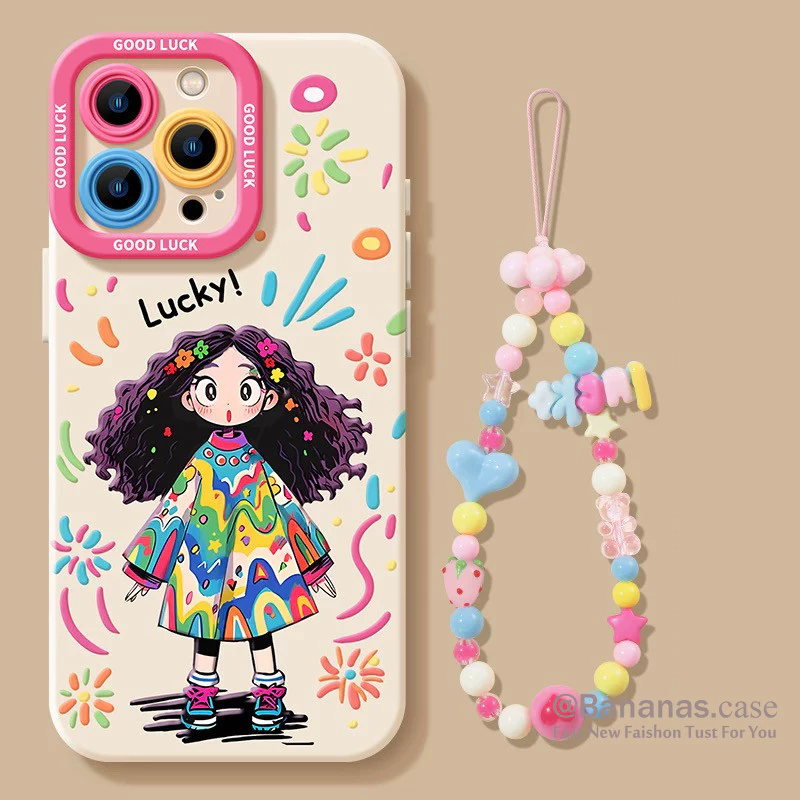 น่ารักHello Girl + Lanyardคู่นุ่มเคสโทรศัพท์สําหรับiPhone 17 16 15 14 13 12 11 Pro Max X Xr XsMax 7 8 Plus SE2020