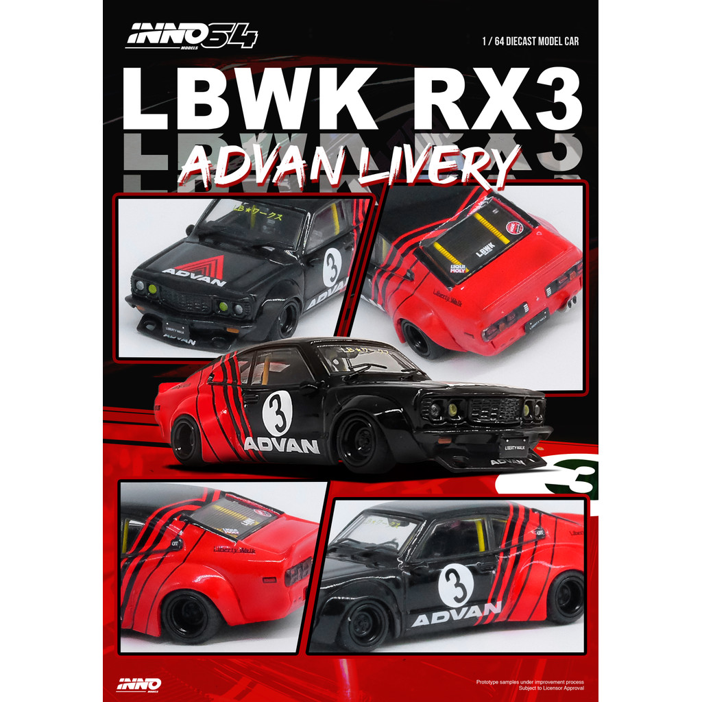 INNO MODELS INNO64 1/64 LBWK MAZDA RX3 SAVANNA "ADVAN LIVERY"