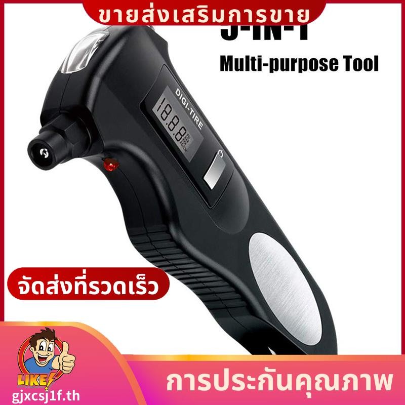 5-in-1 เครื่องวัดความดันลมยางดิจิตอล,150PSI พร้อมเครื่องมือกู้ภัยอเนกประสงค์ของไฟฉาย LED,ที่เปิดขวดสําหรับรถยนต์และรถจักรยานยนต์รถความปลอดภัยค้อนgjxcsj1fth