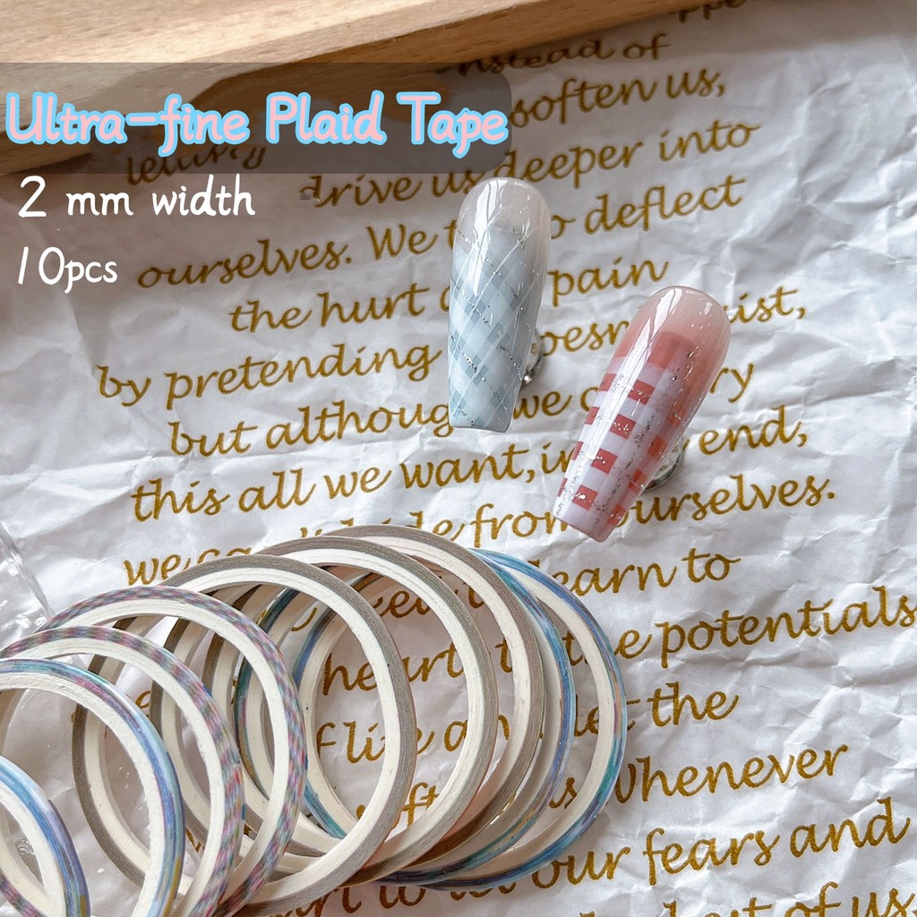 เครื่องมือเพ้นท์เล็บ สติกเกอร์เทปกริดเล็บ DIY ลายสก๊อตละเอียดพิเศษสไตล์ Ins 10 ชิ้น