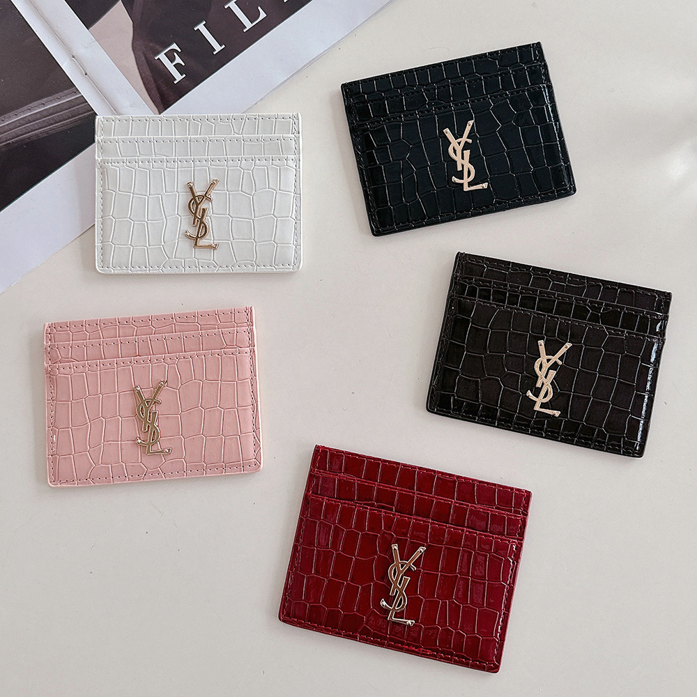 กระเป๋าใส่บัตรลายจระเข้แฟชั่นบางเฉียบพร้อมช่องเสียบการ์ด 5 ช่องผู้ถือบัตรตัวอักษร ย
