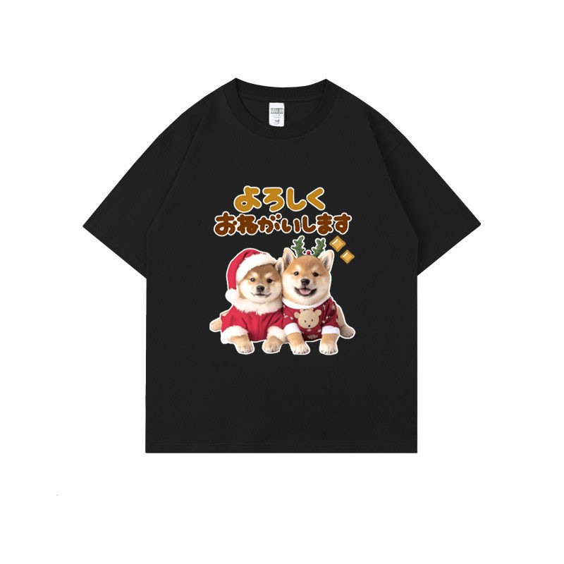 【🎄คริสต์มาส🎁👕】Cute Dog Printed Christmas Happy T-shirt Family couple T-shirt T-SHIRT