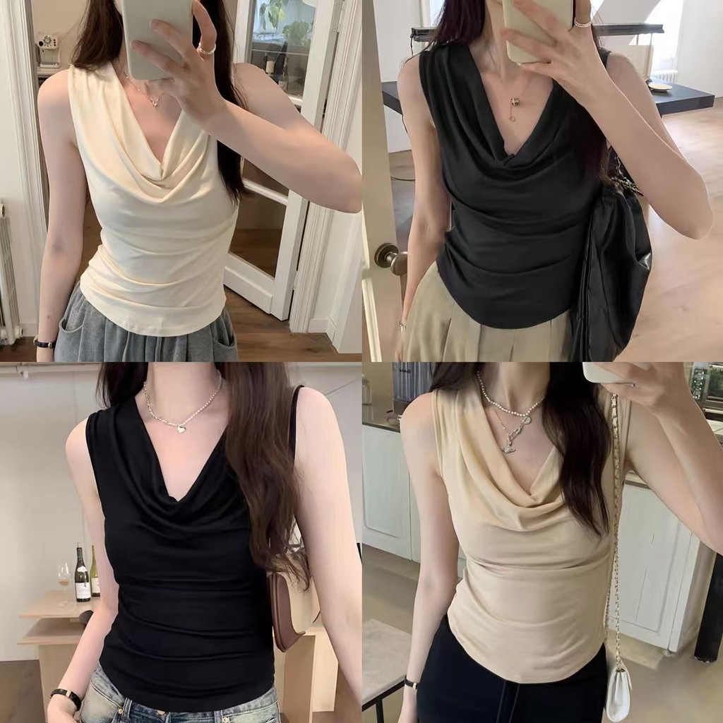 Vivian เสื้อกล้าม แขนกุด คอแกว่ง สีพื้น เสื้อยืดผู้หญิง สลิมฟิต ผ้ายืด ใส่สบาย #FY9098
