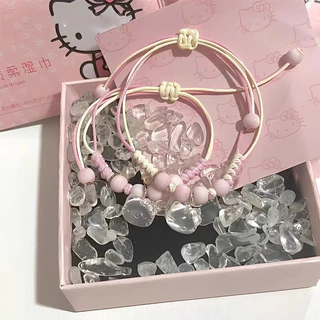 แฟชั่นเกาหลีสีชมพูถัก HelloKitty สร้อยข้อมือสําหรับผู้ชายและผู้หญิง ins ของขวัญเพื่อนที่ดี