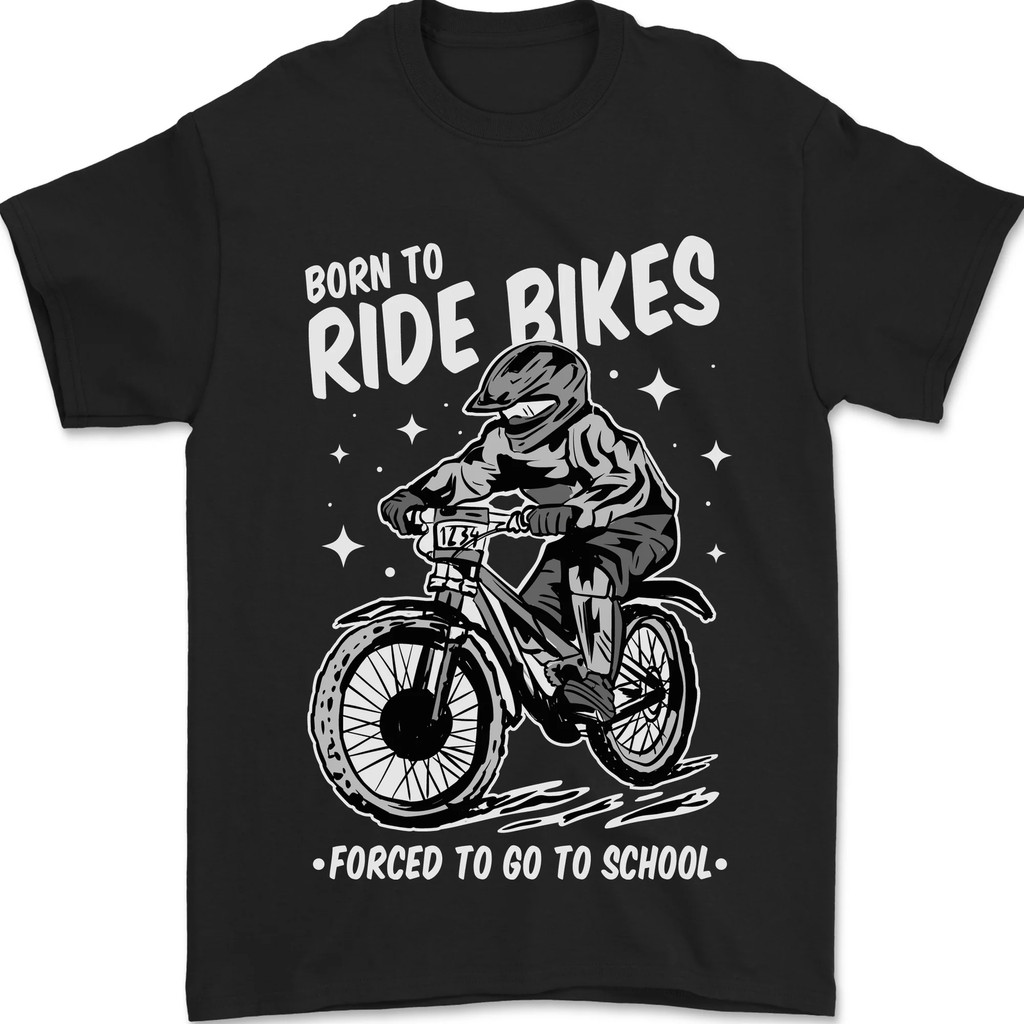 เสื้อยืดผู้ชาย Tee Born To Ride Motocross Motox Dirt Bike ผ้าฝ้าย 100%
