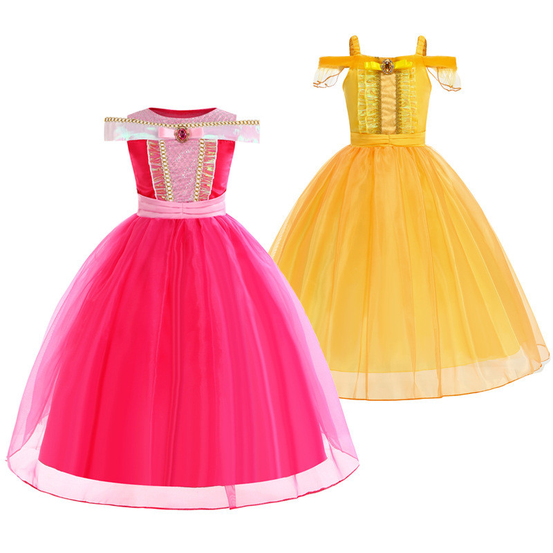 ชุดเจ้าหญิงดิสนีย์ชุดการแสดงคริสต์มาสสำหรับเด็กชุดสาว Ailo ชุดเจ้าหญิง Beauty and The Beast Belle