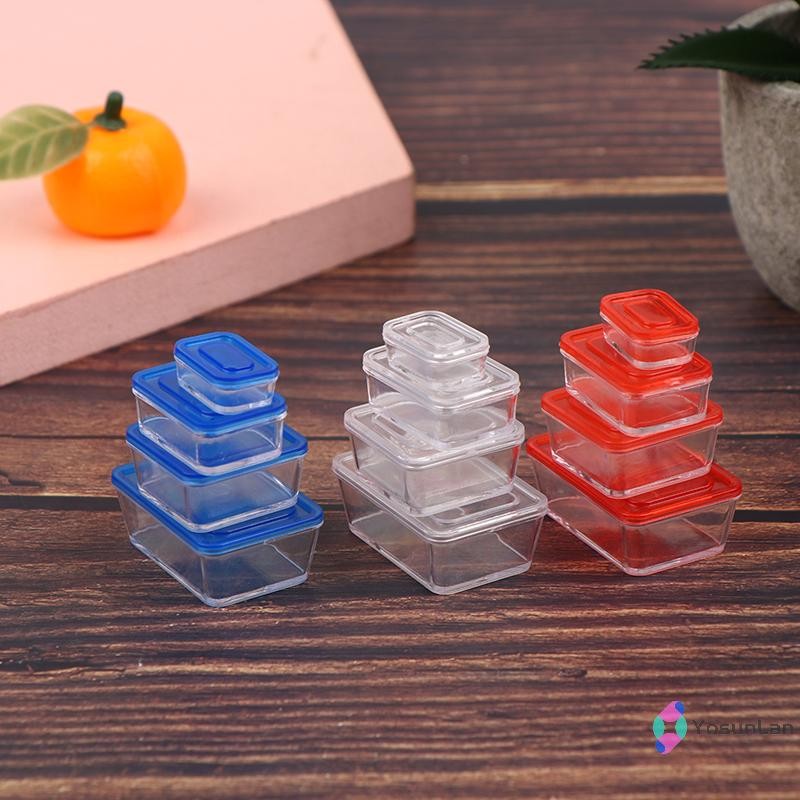 Yosunlan] 4 ชิ้น 1/12 Dollhouse Mini Fresh Keeping Box กล่องอาหารกลางวันรุ่นบนโต๊ะอาหารในครัวใหม่