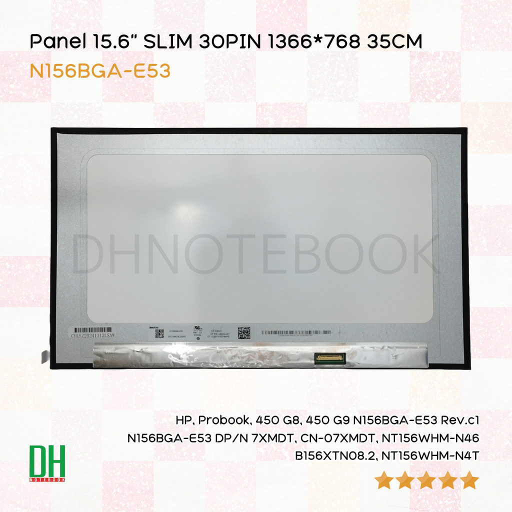 อะไหล่หน้าจอ LCD 15.6" นิ้ว 30 pin N156BGA-E53 สำหรับ HP Probook 450 G8 และ 450 G9 ความละเอียด WXGA 