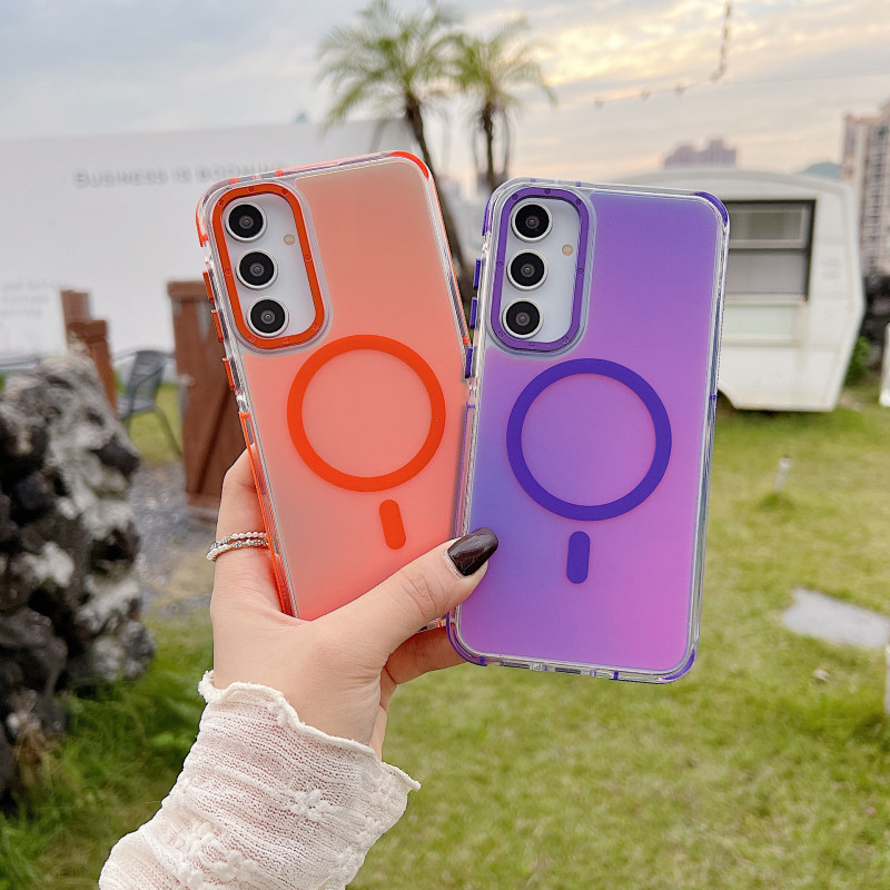 SAMSUNG หรูหราไล่โทนสีเลเซอร์แม่เหล็กที่มีสีสันโปร่งใสสําหรับsamsung S25 Ultra Plus S21 Ultra A56 A36 A26 A16 A06 A55 A35 A25 A54 A53 Matteกันกระแทกกันชนฮาร์ดปกหลัง