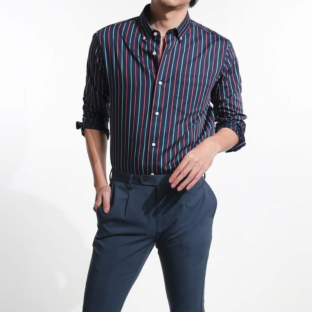 era-won Premium Quality เสื้อเชิ้ต คอปก Dress shirt Regular Shirt แขนยาว สี Disco Blue