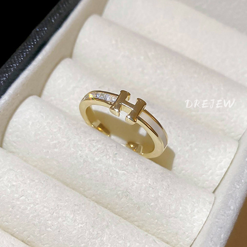DREJEW ทอง 18k electroplated zircon H ตัวอักษรเปิดแหวนยุโรปและอเมริกาอินเทรนด์ออกแบบแหวนประณีตแฟชั่น commuter เครื่องประดับ