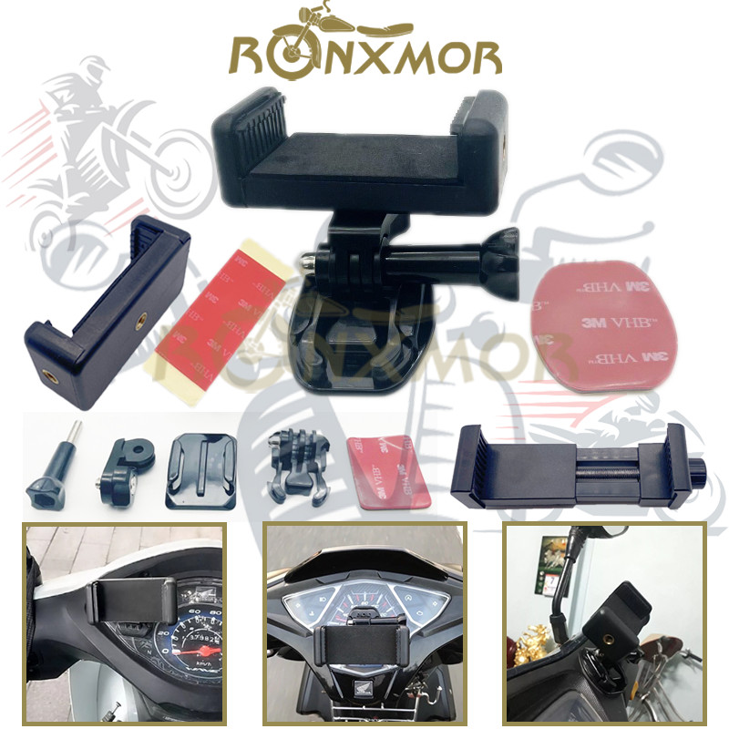 Ronxmor ที่วางโทรศัพท์ขี่มอเตอร์ไซค์ขาตั้งยิงคลิปโทรศัพท์หมุนได้ ติดพื้นผิวนาฬิกามอเตอร์ไซค์ ถอดง่าย (รวมแพทช์กาวซุปเปอร์ 3M)