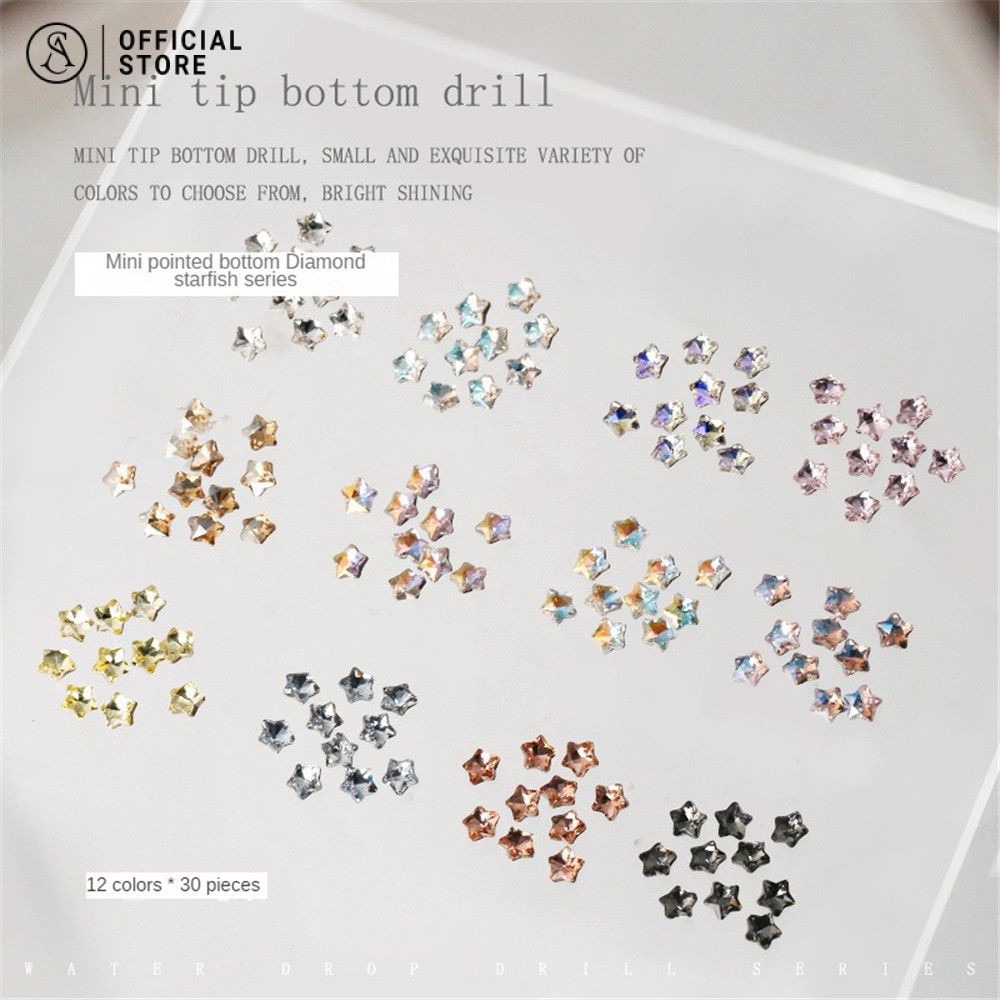 มินิปลาดาวก้นแหลมเพชรเล็บเครื่องประดับเพชรสีขาว สตาร์สว่าน ตกแต่งเล็บ 30 ชิ้น