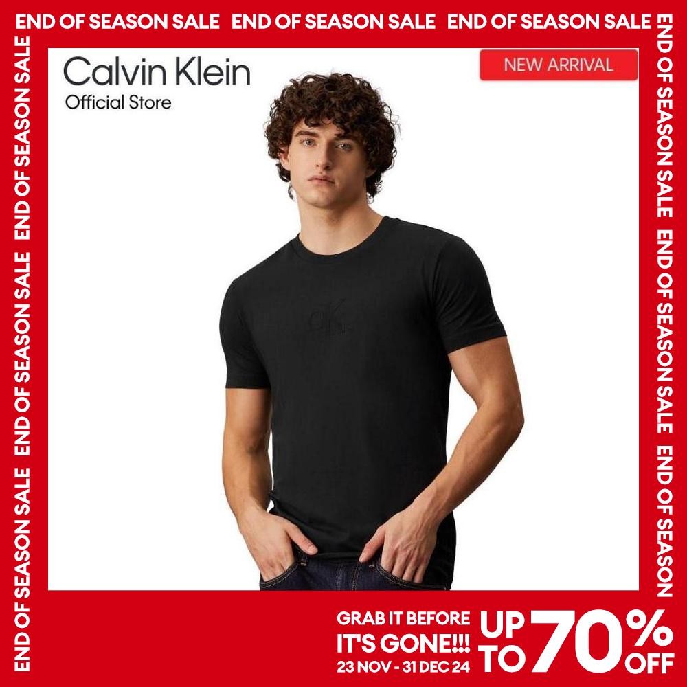 Calvin Klein เสื้อยืดผู้ชาย Monogram Logo ทรง Slim รุ่น J326595 BEH - สีดำ