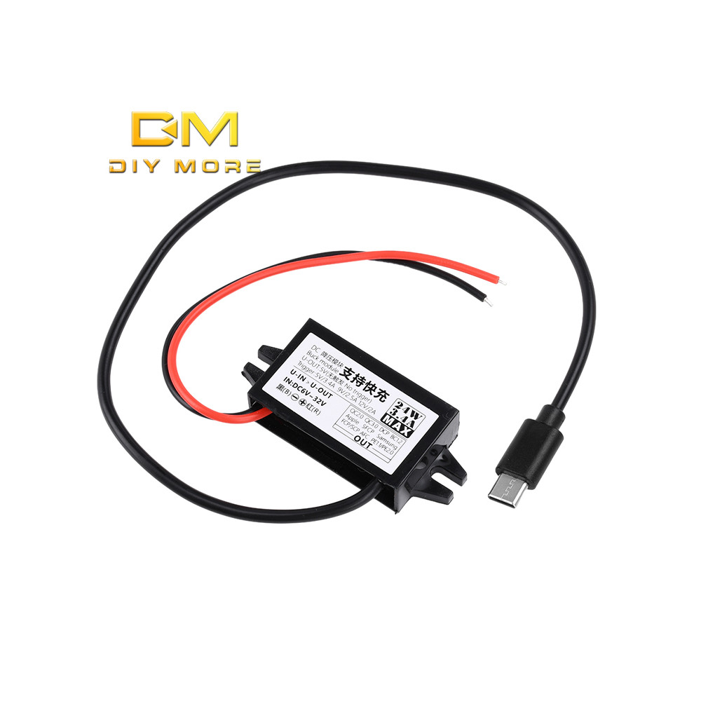 Diymore 24W รถ Potting แหล่งจ่ายไฟกันน้ํา 12/24V ถึง 5V Converter DC-DC Buck โมดูลอะแดปเตอร์รองรับ Fast Charging QC2.0/3.0 Protocol USB Type-C Int
