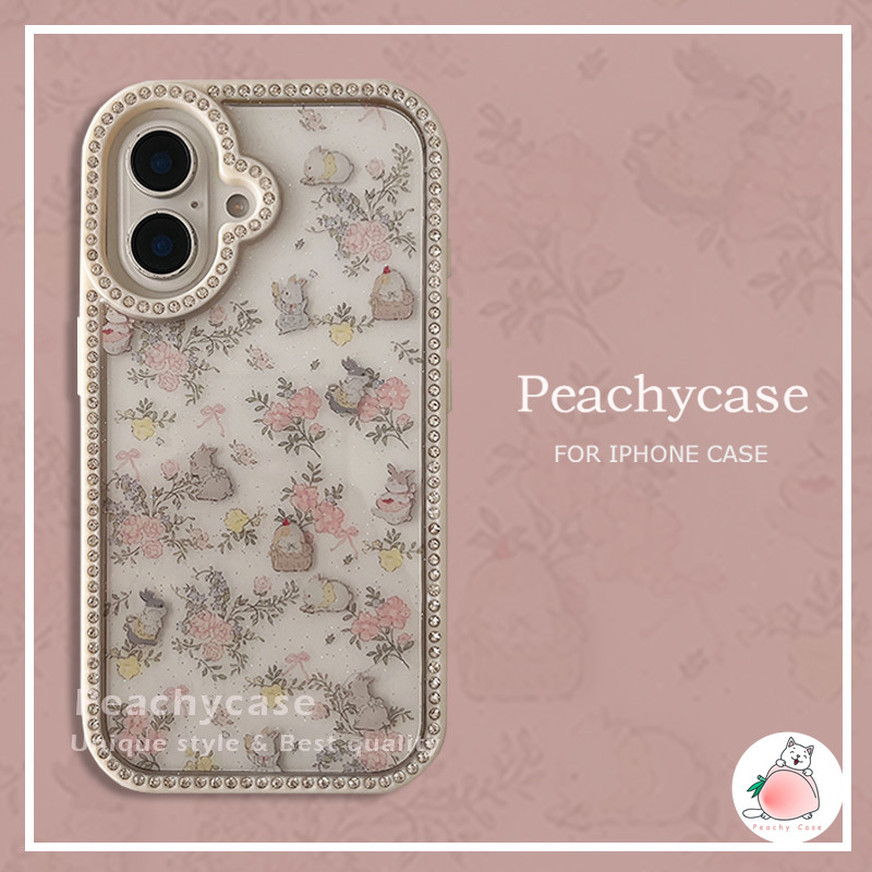 ดอกไม้เกาหลี Bowknot Bunny เคสโทรศัพท์สําหรับ iPhone 16 15 14 13 Pro Max 16promax กรอบเพชรเงา Anti-scratch Hard PC ปลอกปกหลัง