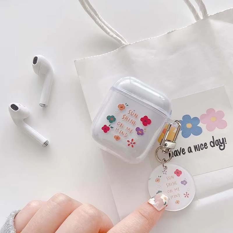 ดอกไม้สดน่ารักหูฟัง For AirPods 1 2 Pro 2 กรณีโปร่งใส TPU For Air pods 3 หูฟังบลูทูธกล่องชาร์จพร้อมพวงกุญแจ