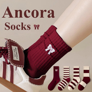 ผู้หญิงเชอร์รี่สีอินเทรนด์ลายฤดูใบไม้ร่วงและฤดูหนาวใหม่ถุงเท…