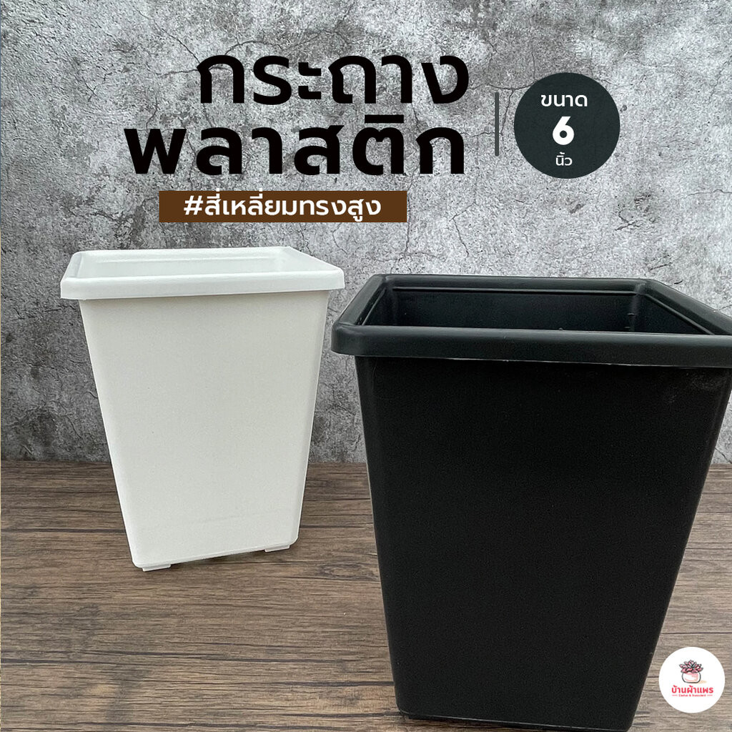 กระถาง 6 นิ้ว #สี่เหลี่ยมทรงสูง #SP-060 P&U กระถางกระบองเพชร กระถางพลาสติก กระถางต้นไม้