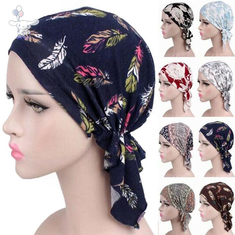 [San] ผู้หญิงมุสลิม Turban Cancer Chemo หมวกยืด Wrap Beanie Head ผ้าพันคอหมวก POP