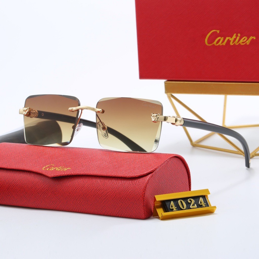 Cartier Classic Fashion Simple แว่นกันแดด Retro Metal Frameless แว่นกันแดด HT4024