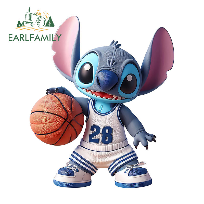 Earlfamily 13 ซม.Stitch การ์ตูน 3D สติกเกอร์รถกระจกรถจักรยานยนต์กระเป๋าเดินทางกีตาร์ไวนิลกันน้ํา JDM Decal Amusing Scratch-Proof จัดแต่งทรงผมรถ