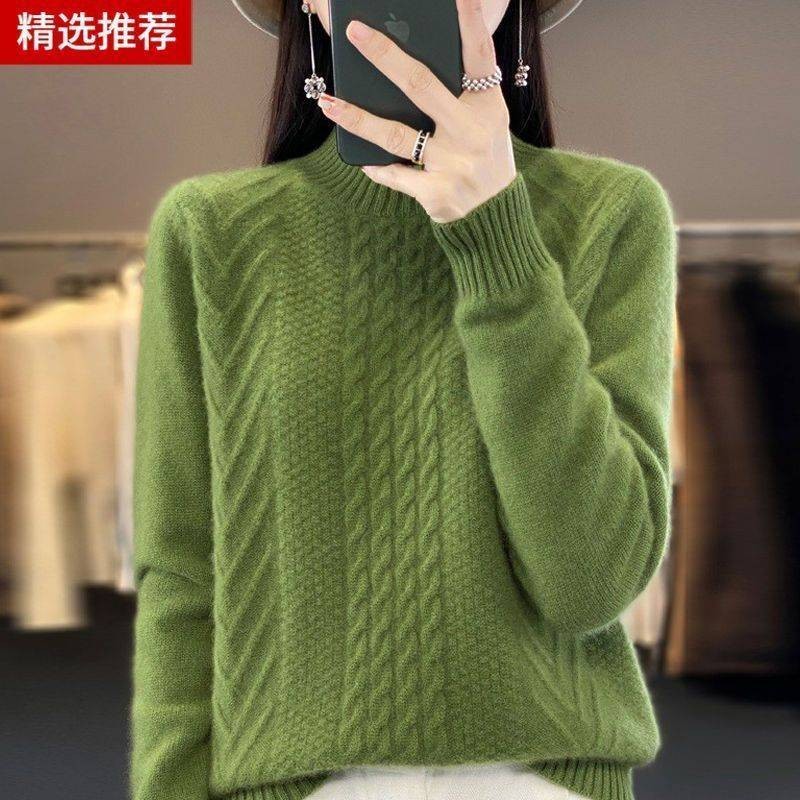 2024 ฤดูใบไม้ร่วงฤดูหนาวสไตล์ใหม่เสื้อถักผู้หญิงสีชมพูเสื้อกันหนาวหนาหนักบิดถักเสื้อ จุดต่ําสุด - รูปที่ 3