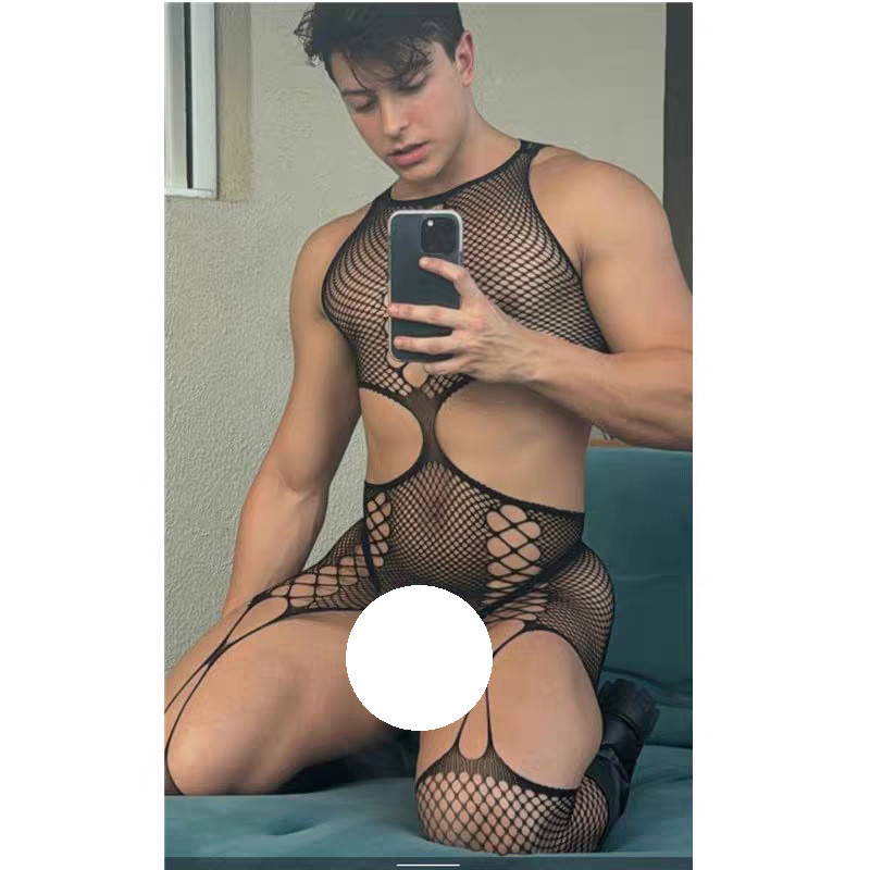 BBOYMMYOBB ผู้ชาย ทั้งหมด Fishnet ถุงเท้าร่างกาย ชุดชั้นใน กางเกย์ ความสุข Crossdress ชุด