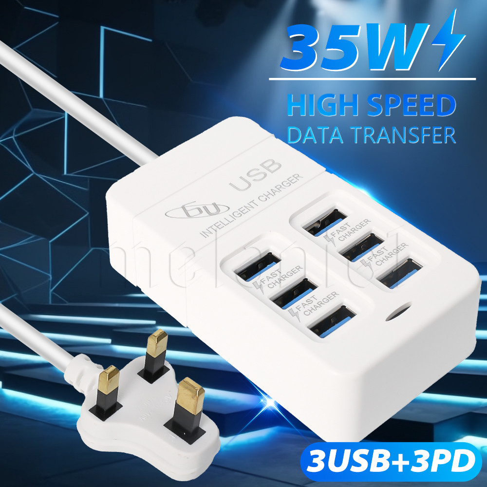 6 IN 1 USB 35W PD Type C Fast Charge Charger - Wall Phone Adapter - มัลติฟังก์ชั่น, พลาสติก - สําหรั