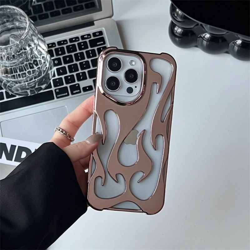 เคสโทรศัพท์สําหรับ iPhone 11 12 13 14 15 16 Pro Max 15 14 16 Plus ใหม่ 3D รูปแบบเปลวไฟ Hollow Slim กันกระแทกป้องกันนุ่ม