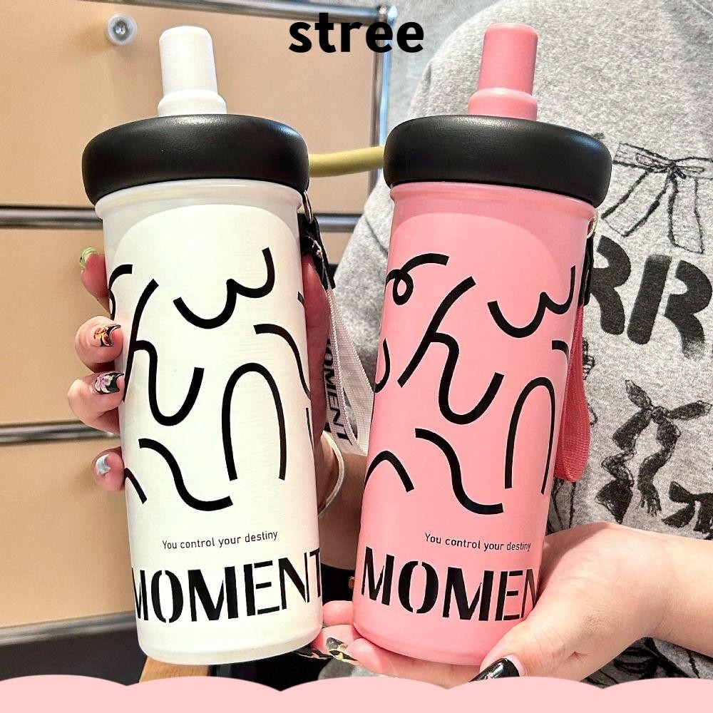 Stree ถ้วยสูญญากาศ, 600ML พร้อมเชือกยกถ้วยฉนวน, ฤดูหนาว 316 ฝาสแตนเลสฟาง Tumbler ถ้วยรถ