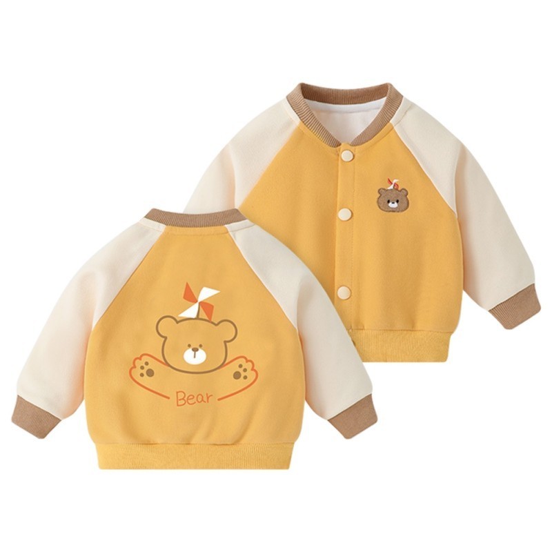 เด็กเบสบอลแจ็คเก็ตการ์ตูนพิมพ์ขนแกะแขนยาวรอบคอวินเทจสีทึบเสื้อ