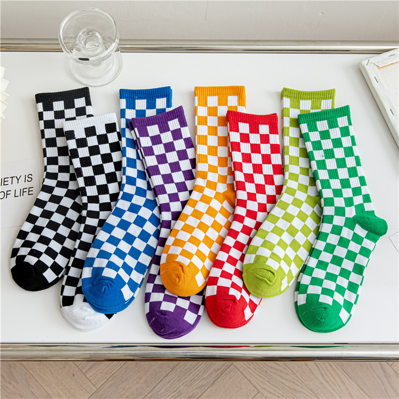 ฤดูใบไม้ผลิใบไม้ร่วง Checkerboard นักเรียน ins กีฬาหลอดยาวฤดูใบไม้ร่วงฤดูหนาวยอดนิยม Hip Hop Out Street All-Match ผู้หญิงอินเทรนด์