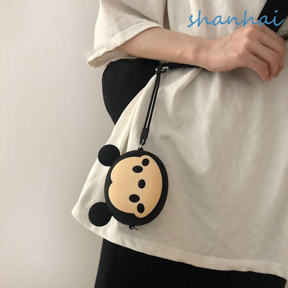 Shanhai กระเป๋าใส่เหรียญซิลิโคนสําหรับผู้หญิงหมีหวานกระเป๋าเครื่องสําอางกระเป๋าเก็บมินิกระเป๋าจี้กระเป๋าซิปกระเป๋าสตางค์