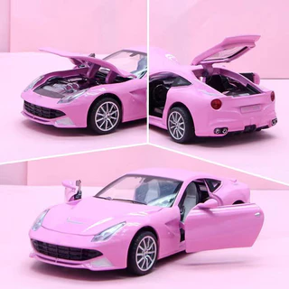 1/32 แบบจำลองรถสปอร์ตโลหะผสม มีดนตรีไฟ เฟอร์รารี่ Pink Ferrari F12 จำลอง ของเล่นสำหรับเด็กสะสมเป็นของขวัญ