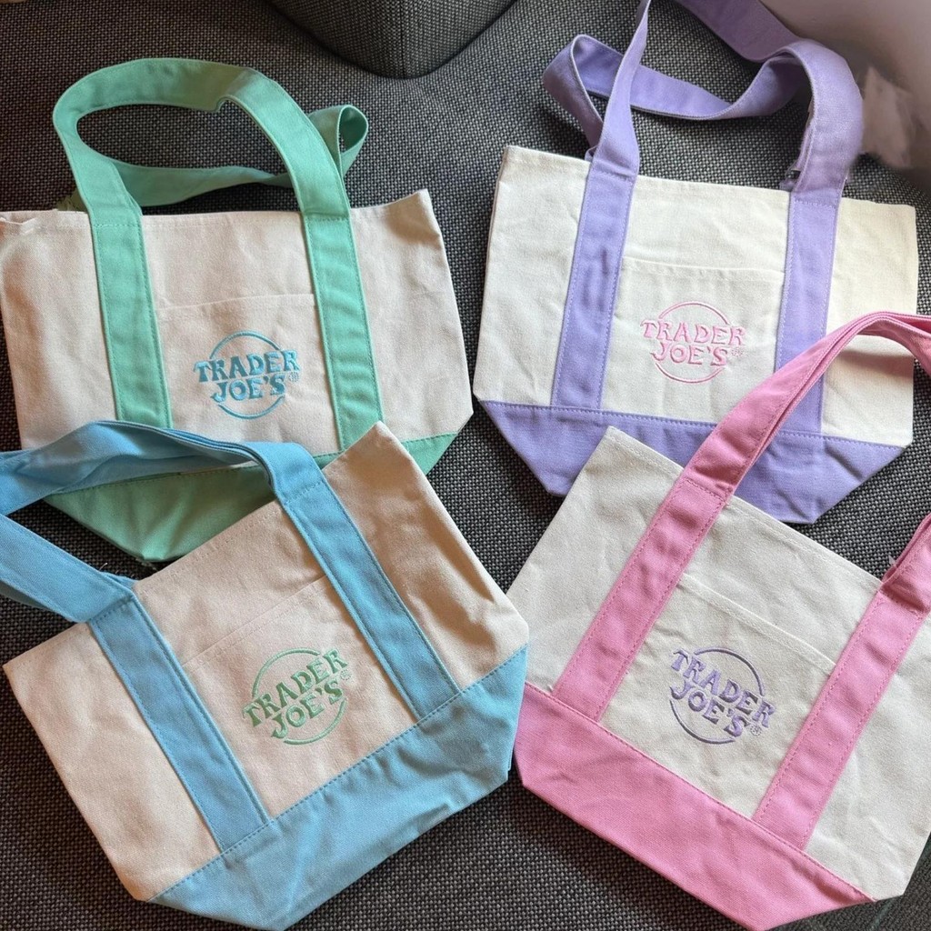 Trader Joes Mini Pastel Canvas Tote Bags Small Pastel Colored Canvas Bag Fashion Shopping Pouch