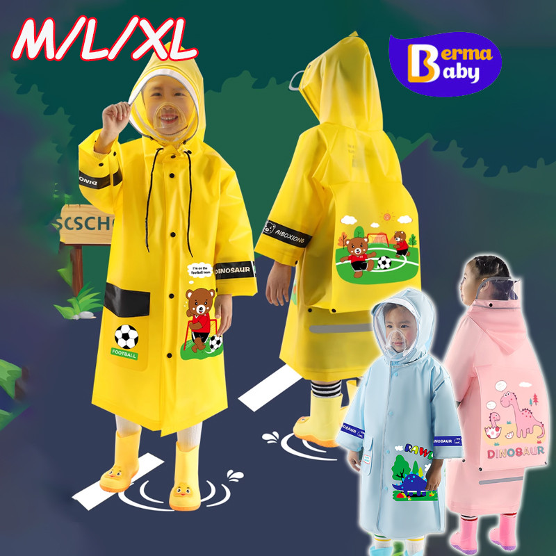 Berma Baby เสื้อกันฝนเด็กเนื้อหนา ลายการ์ตูนน่ารัก EVA ทนทาน กันน้ำ พร้อมฮู้ดปรับได้ นักเรียนประถม