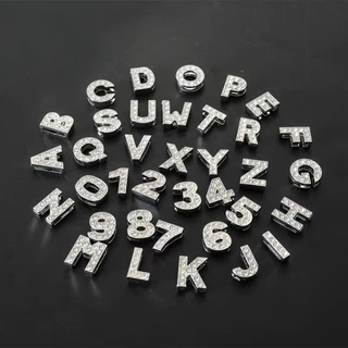 1 PC Silver Shiny Rhinestone สร้อยข้อมือหนังสไลด์ตัวอักษรดิจิตอล Y2K สร้อยข้อมือเครื่องประดับ DIY ปลอกคอสัตว์เลี้ยง