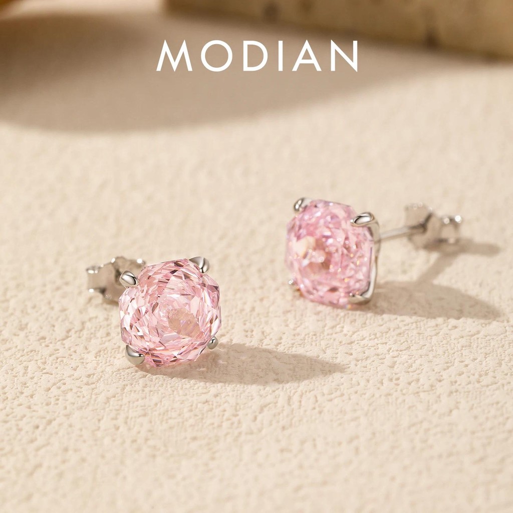 MODIAN 925 เงินสเตอร์ลิงโรแมนติกสีชมพู Rose ตัดประกาย Cubic Zirconia ต่างหูสตั๊ดสําหรับผู้หญิงเครื่องประดับอินเทรนด์