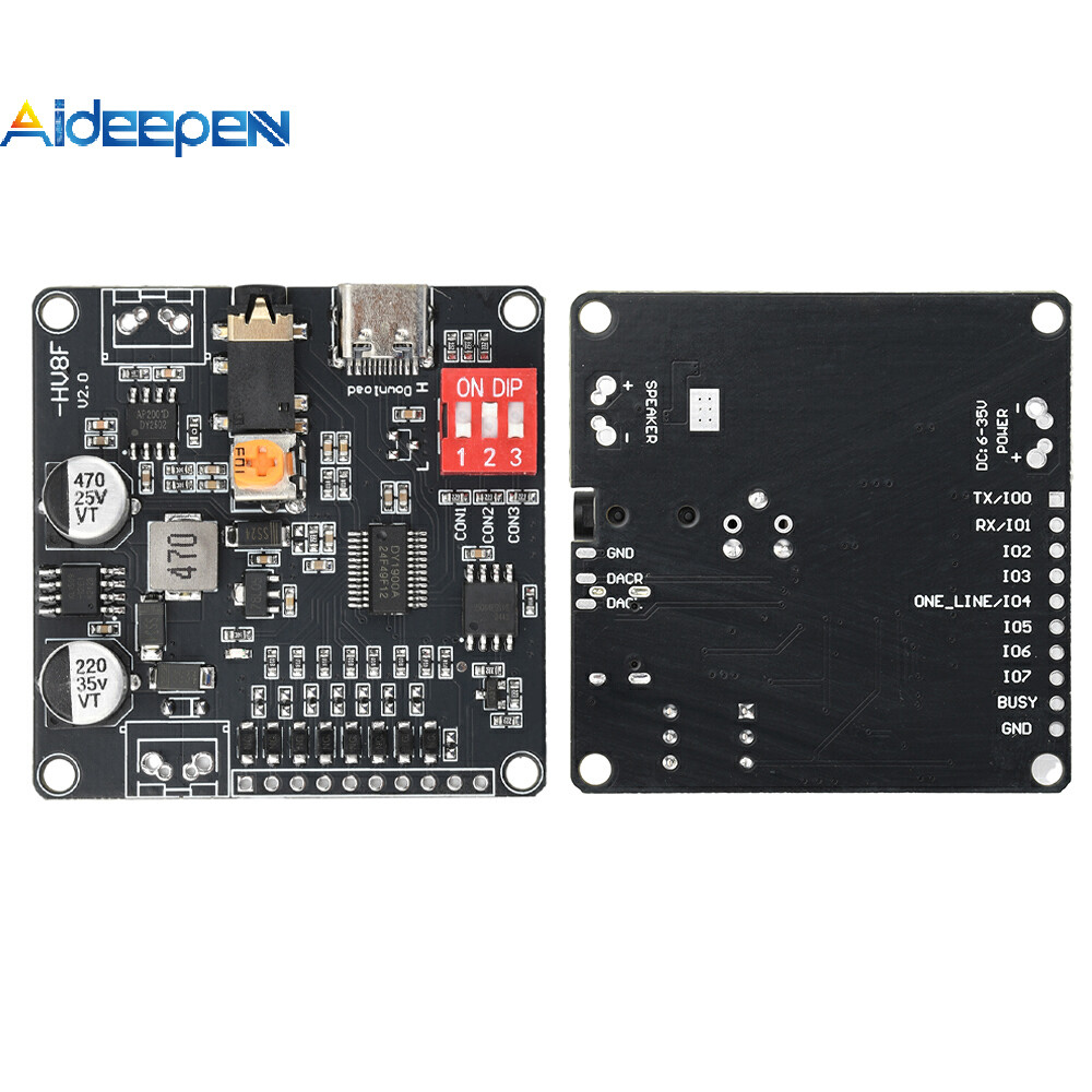 AIDEEPEN โมดูลเล่นเสียง 12V/24V การควบคุมพอร์ตอนุกรมทริกเกอร์แบบหนึ่งต่อหนึ่ง 10W/20W