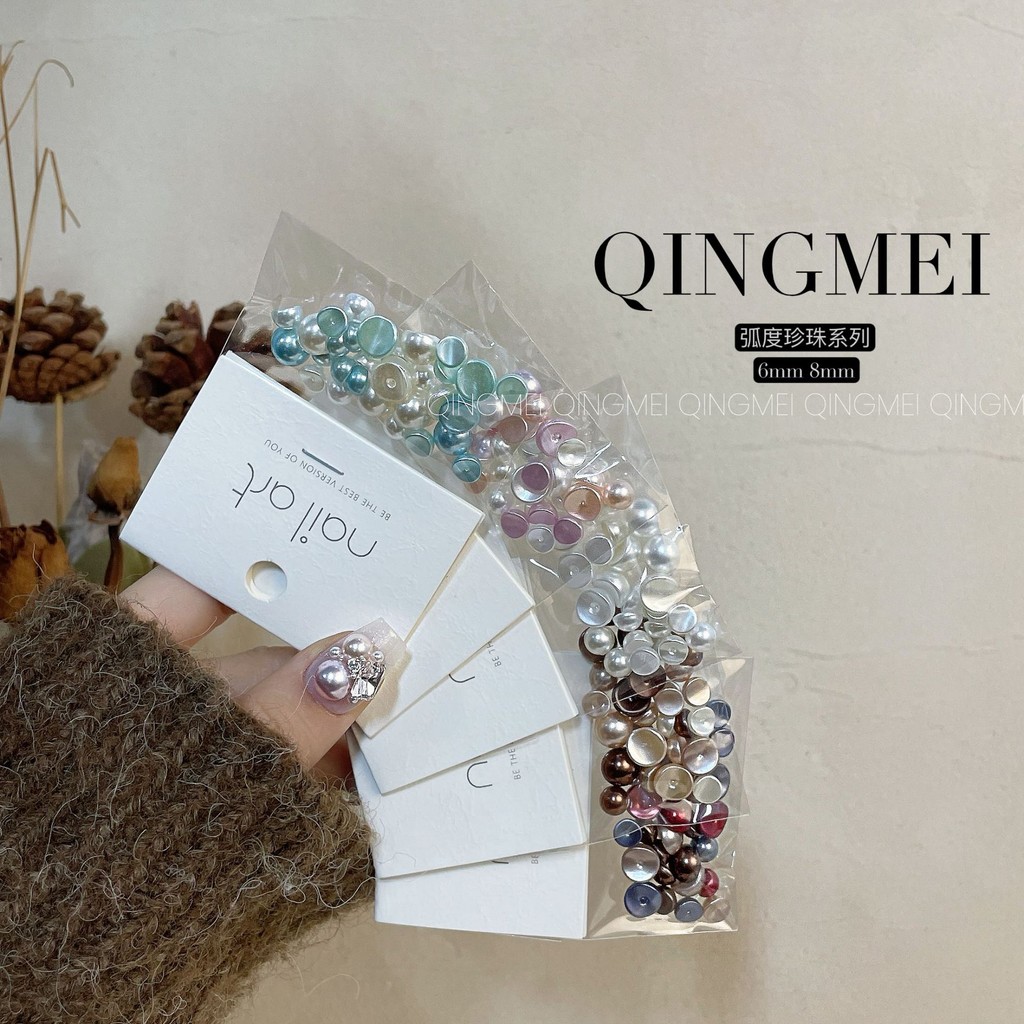 แต่งเล็บครึ่งวงกลม Arc-Shaped Highlight Texture เครื่องประดับมุกเว้านึ่ง Bun เล็บแบน Do Not Peel off ลูกปัด