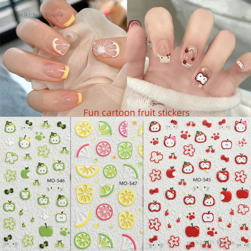 สติ๊กเกอร์ติดเล็บลายโดปามีนผลไม้สามมิติ ลายแมว / สติกเกอร์ติดเล็บ DIY แอปเปิ้ล เชอร์รี่ ผลไม้ มะนาว / การตกแต่งเคสโทรศัพท์มือถือ DIY
