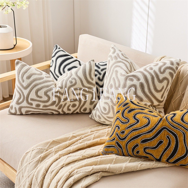 Chenille ปลอกหมอนอิงบทคัดย่อ Labyrinth Jacquard โมเดิร์นหรูหราโยนหมอนนุ่มสบายโซฟาตกแต่งสําหรับห้องนั่งเล่น