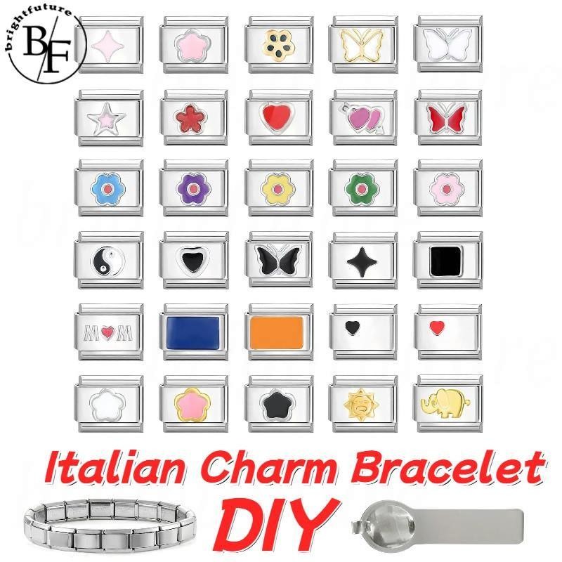 Tai Chi ดอกไม้อิตาเลี่ยน Charm สร้อยข้อมือ Fit 9 มม.สร้อยข้อมือสแตนเลส DIY เครื่องประดับทําอุปกรณ์เสริม Retro บุคลิกภาพโมดูลสร้อยข้อมืออุปกรณ์เสริม