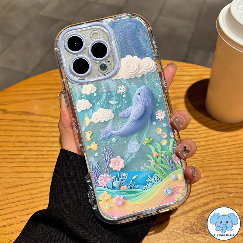 เคสขนนทะเลรูปปลาวาฬสีน้ำเงินสุดฝัน สำหรับ IPhone 15 11 16 13 12 14 Pro Max X XR XS Max 16 15 7 8 Plus เคสไอโฟน16 - รูปที่ 2